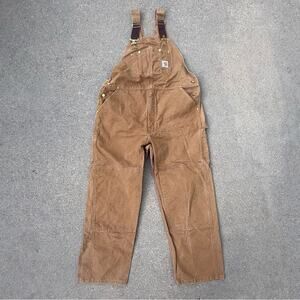 Carhartt Bibs R01 BRN Double Knee Canvas Workwear VTG Y2K Overalls Brown 44x32